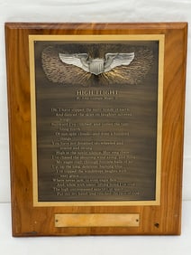 Airforce ''High Flight'' Poem Raised Silver Wings Plaque - 12'' x 15''
