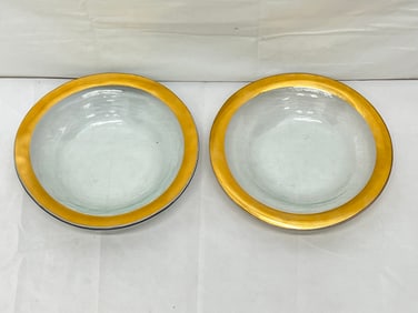 (2)Signed Annie Glass 24K Gold Rimmed Bowls - 1990s , 9'' x 2''