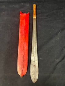 Maasai Seme w/ Sheath Painted Red - Overall 23''L , Blade 18''L - Rawhide Sheath Painted Red