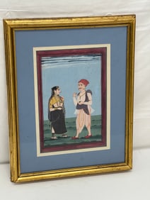 Late 19thC Gujarati Original Moguel Art - Framed Matted 14'' x 17.75''