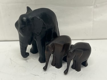 (3)Carved Elephant Figures with Tusks - 4.5'' x 2.75''+ 2.5''T