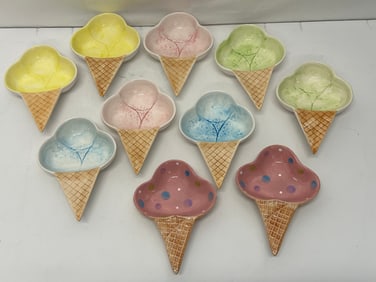 (10)Porcelain Ice Cream Cone Dishes 5.5'' x 7.25''