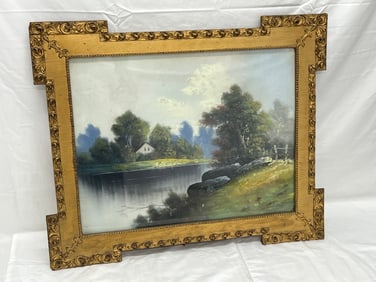 Antique Framed Watercolor by Attie Kelly - 1905 Watercolor by Attie Howard Kelly in Ornate Frame