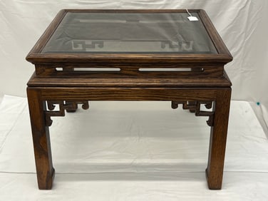 Asian Side Table Beveled Glass Top, 20'' x 20'' x 16'' (Pick Up or Arrange Own Shipping)