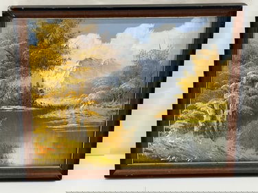 Signed Oil/ Acrylic on Canvas of Mountain Scene - Sight 8'' x 10''