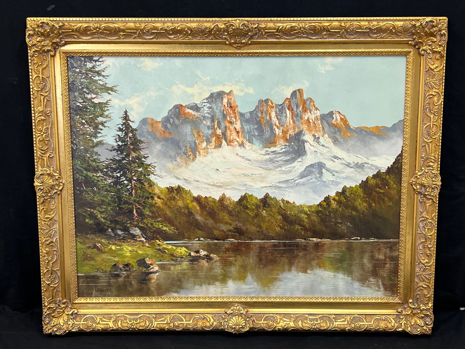 Paul Arndt (1881-1976)Original Oil on Canvas - Mountain Lake Landscape in Ornate Goldtone Frame (1 of 7)