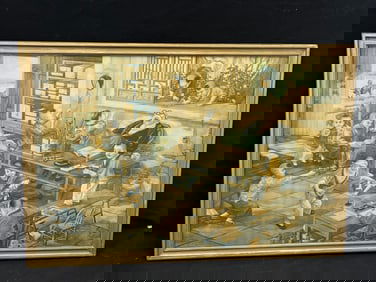 Republic Era Chinese Lithograph 'Children at School' - Framed 19'' x 27.5''