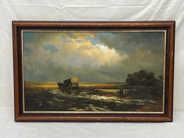 1891 Signed Oil on Canvas of Western Landscape - Signed Bottom Right - Framed 18.5'' x 29'' , Sight
