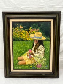 Hazel Tripp Signed Vintage Oil on Canvas - Titled ''A Day in the Park'' - Signed Lower Left, Framed