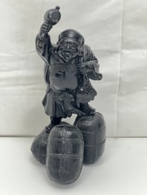 Japanese Patinated Spelter Daikokuten Figure - 5'' x 5'' x 10'' - One of the Seven Lucky Gods Wealth