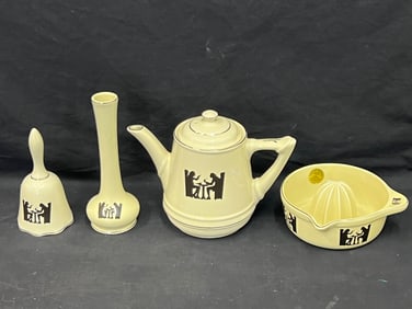 Vintage Hall Limited Ed. Silhouette China - Juicer w/ Tags, Tea / Coffee Pot, Vase + Bell