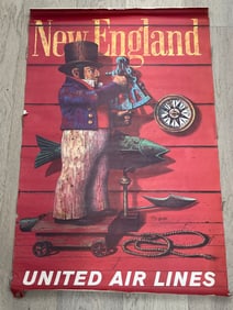 1960s United Airlines New England Poster 25'' x 40'' - Stan Galli (See Photos for Condition)