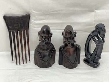 (3)Carved African Figures, Wooden Comb - Figures 6''T , Wooden Comb