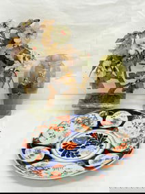 Imari Charger, Green Onyx Vase, Jade Tree - Charger 12.5'', Vase 8''