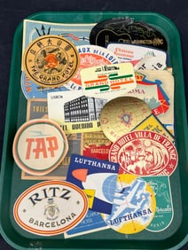 (24)Vintage Travel Luggage Labels from Around World - Hotels, Airlines, Ship-Ritz Barcelona,
