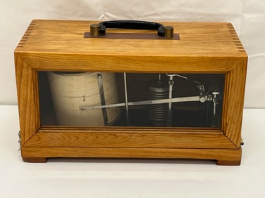 Vintage Barograph in Wooden Case - T.K.S. Tokyo #862 - Wood Glass Case