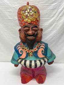 Antique/Vtg Wood Mantle Chime Clock - Chimes w/ Key (Needs Work) - Harey F Trunk Jewelers Sticker on