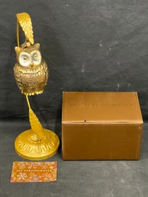 Jay Strongwater Gilded Owl Glass Ornament w/ Box - Original Tag & Box - Ornament 3'' x 5.5'' - Stand
