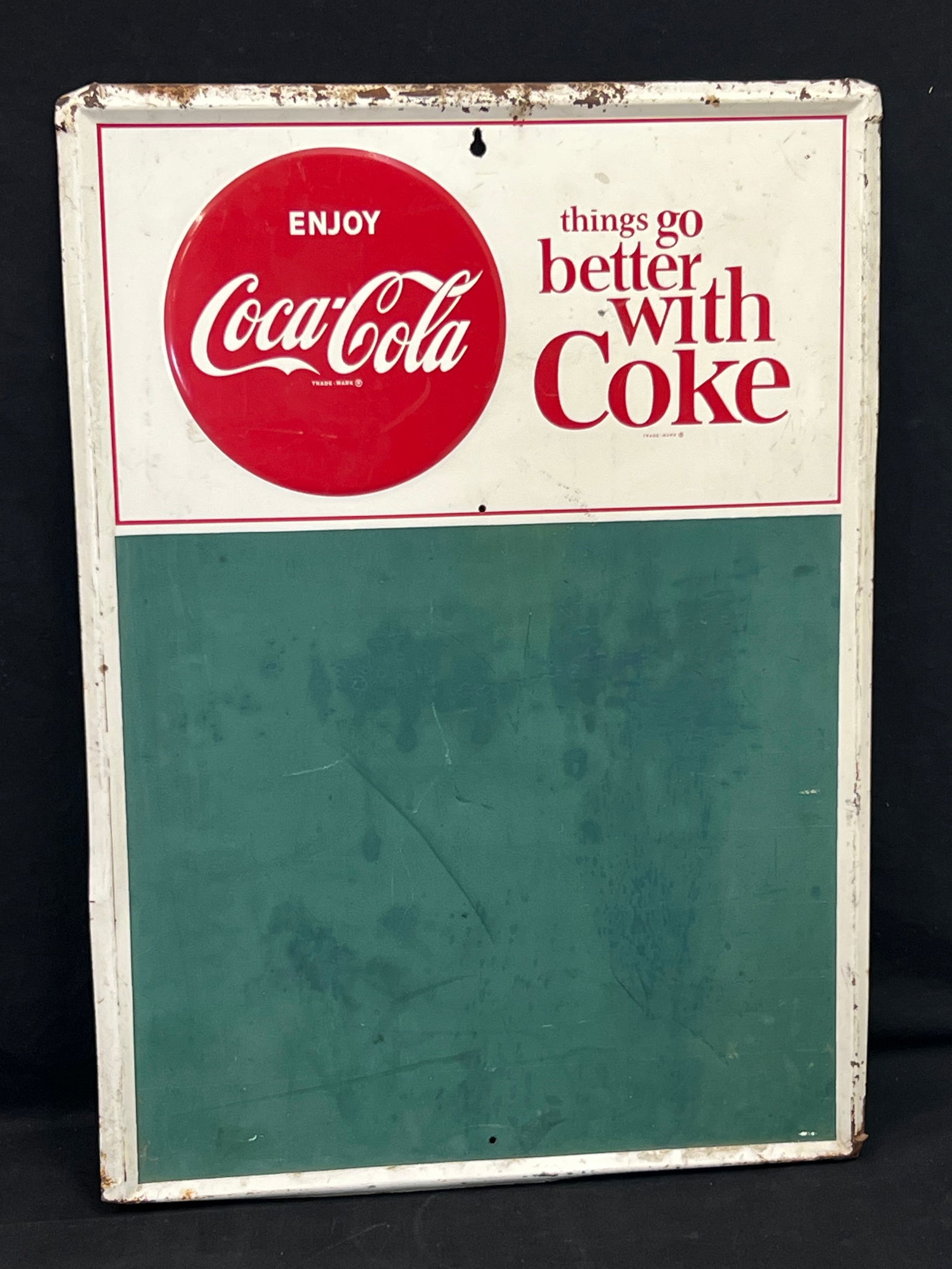 1960s Tin Coca-Cola Diner Chalkboard Sign - 1960s Americana ''Things Go Better with Coke'' - 20'' x (1 of 3)