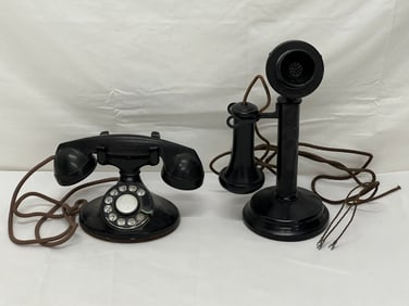 1920s-30s Candlestick Phone, Rotary Phone - American Electric 1920s Candlestick Phone + 1930s