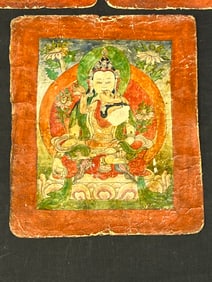 (3) 18thC Antique Tibetan Tsaki Paintings - Altar Paintings 8'' x 6.5'' , (2) 4.5'' x 6.5''