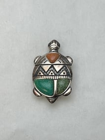 Carolyn Pollack American West Sterling Turtle Pin - Multi Stone Sterling Turtle Pendant / Brooch Pin