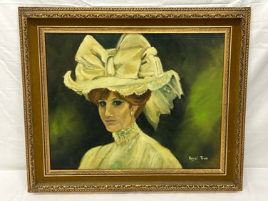 Vtg Hazel Tripp Original Oil on Canvas ''Victorian Lady'' - Signed, Ornate Framed 21'' x 25'' ,