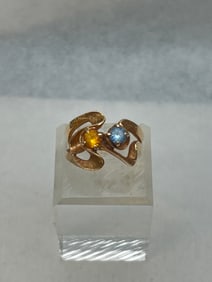 Vtg 10K Gold Yellow & Blue Topaz Ring, Sz 6, TW 4.84g