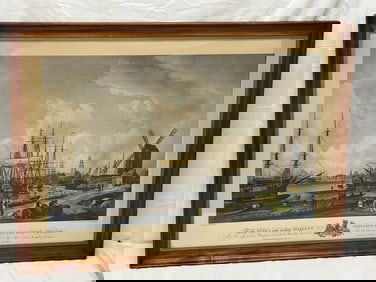 Robert Dobb ''Kings Most Excellent Majesty'' Colored Engraving- View of the River & Shipping at