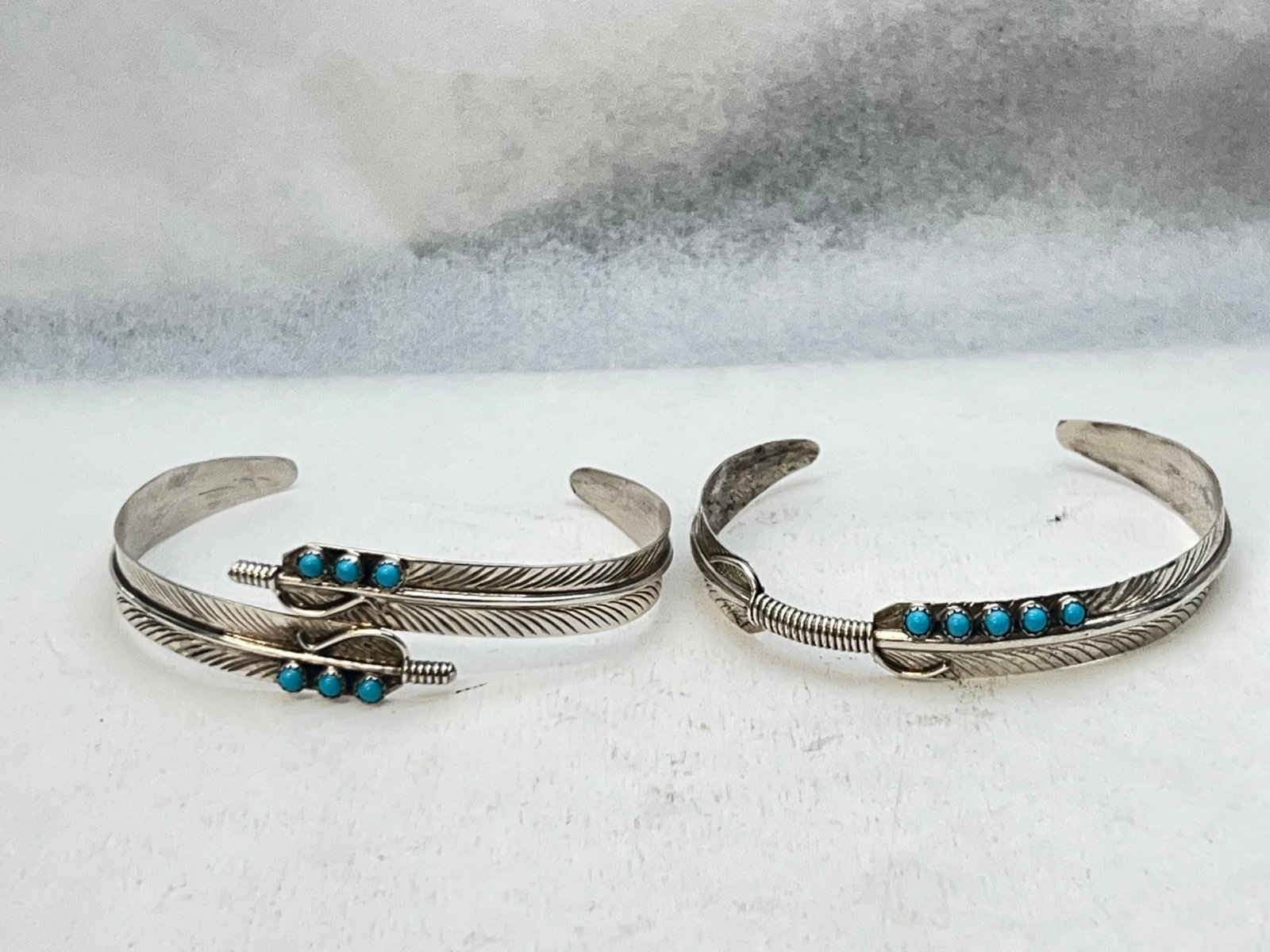 (2)Sterling Turquoise Native American Bracelets: (2)Sterling Turquoise Native American Bracelets