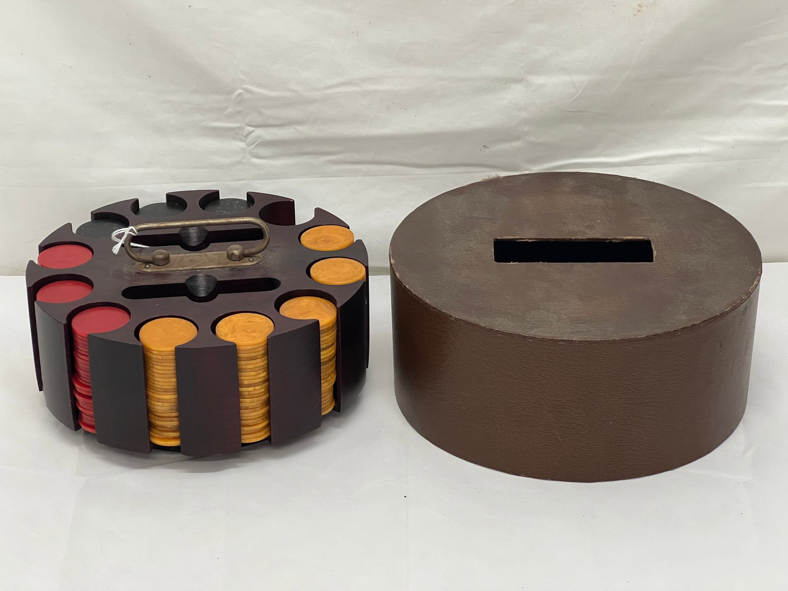 1920s-30s Bakelite Swirl / Marble Poker Chips - Total (325)Bakelite Poker Chips in Rotating Caddy - (1 of 4)