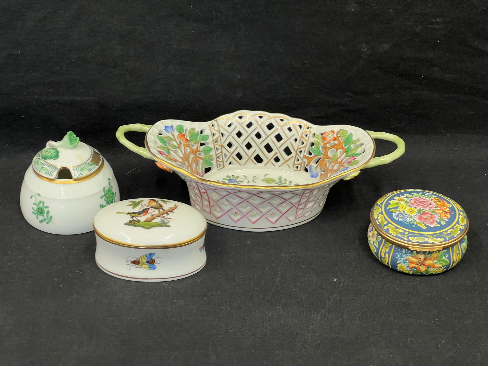 Herend + Halcyon Porcelain Items - (1)Halcyon Blue Floral Trinket Box, Herend Trinket Box, Herend (1 of 10)