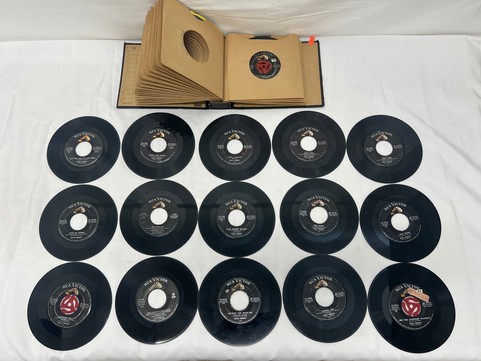 Vintage Vinyl Record Album with (20)Elvis 45 Records - (20) Elvis Presley 45 Records (1 of 12)