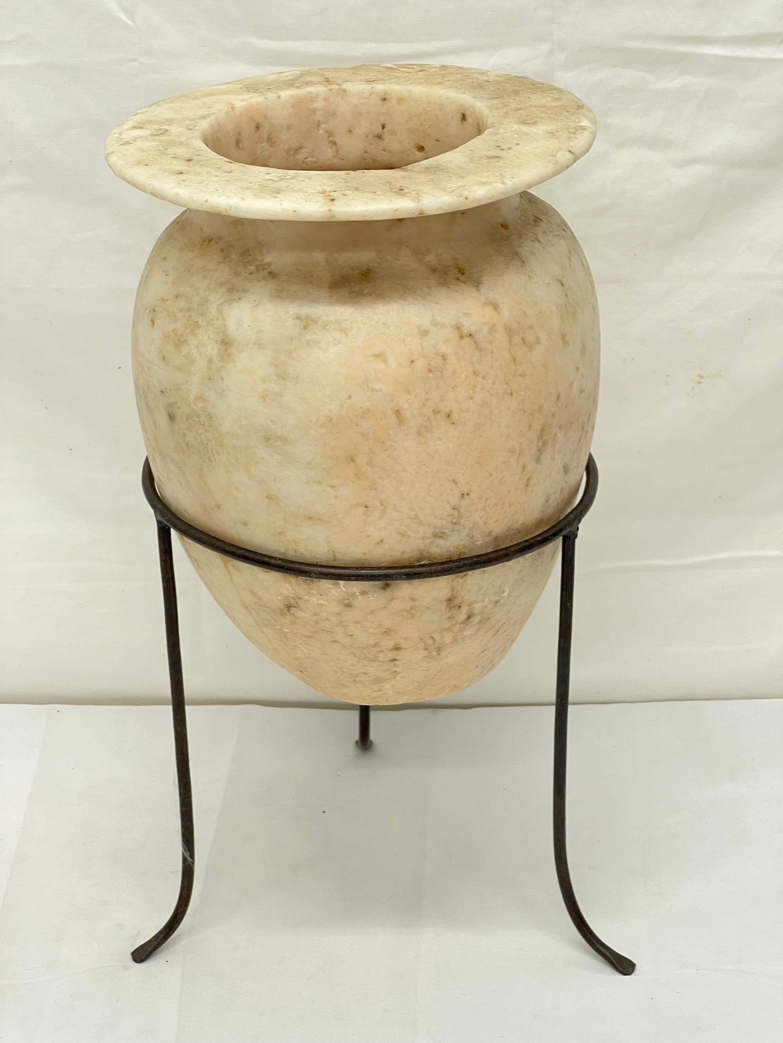 Egyptian Alabaster Vase on Metal Stand - 28''Circ. x 11.25''T with 8.75'' Top, Metal Stand 10''T (1 of 5)