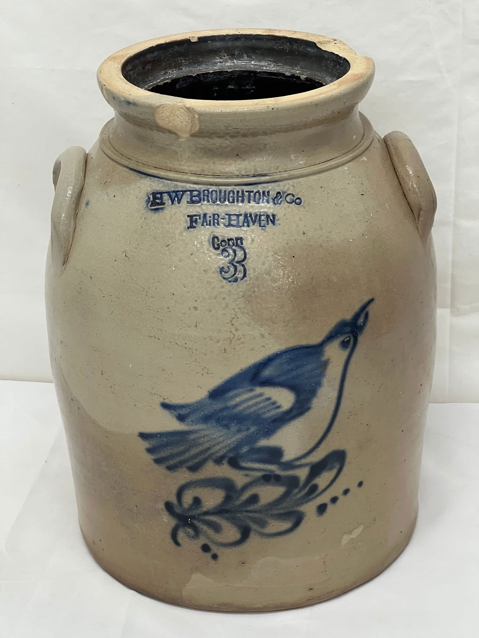 H.W. Broughton & Co. Fair Haven 3Gal. Stoneware Crock - 3 Gallon Crock with Blue Bird Design 13''T (1 of 8)