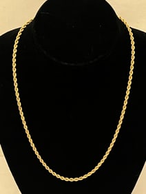 14K Yellow Gold 19''L Twisted Rope Necklace, TW 20.92g