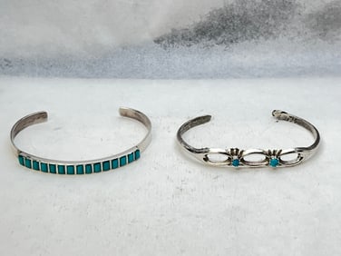 (2)Sterling Silver Turquoise Bracelets - Both Hallmakred