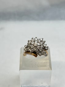Vintage 14K Gold Diamond Ring, Sz 7, TW 5.5g - 14K Yellow Gold Ring with (27)Diamonds Approx. 2.5 -