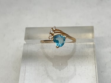 14K Gold Blue Topaz Diamond Ring, 2.11g TW, Sz 6.5 - Heart Topaz with Diamond in 14K Yellow Gold