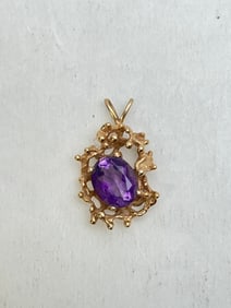 14K Yellow Gold Amethyst Pendant 1'' x .5'', TW 3.76g