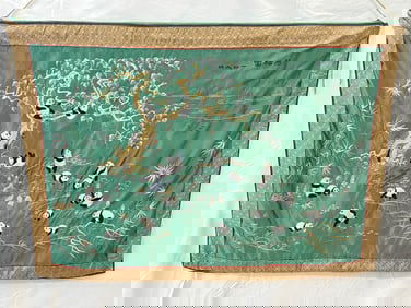 Chinese Silk Embroidered Tapestry with Panda 32'' x 44''
