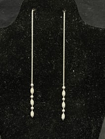 14K White Gold Stringer Earrings 3.25''L, 1.24g TW