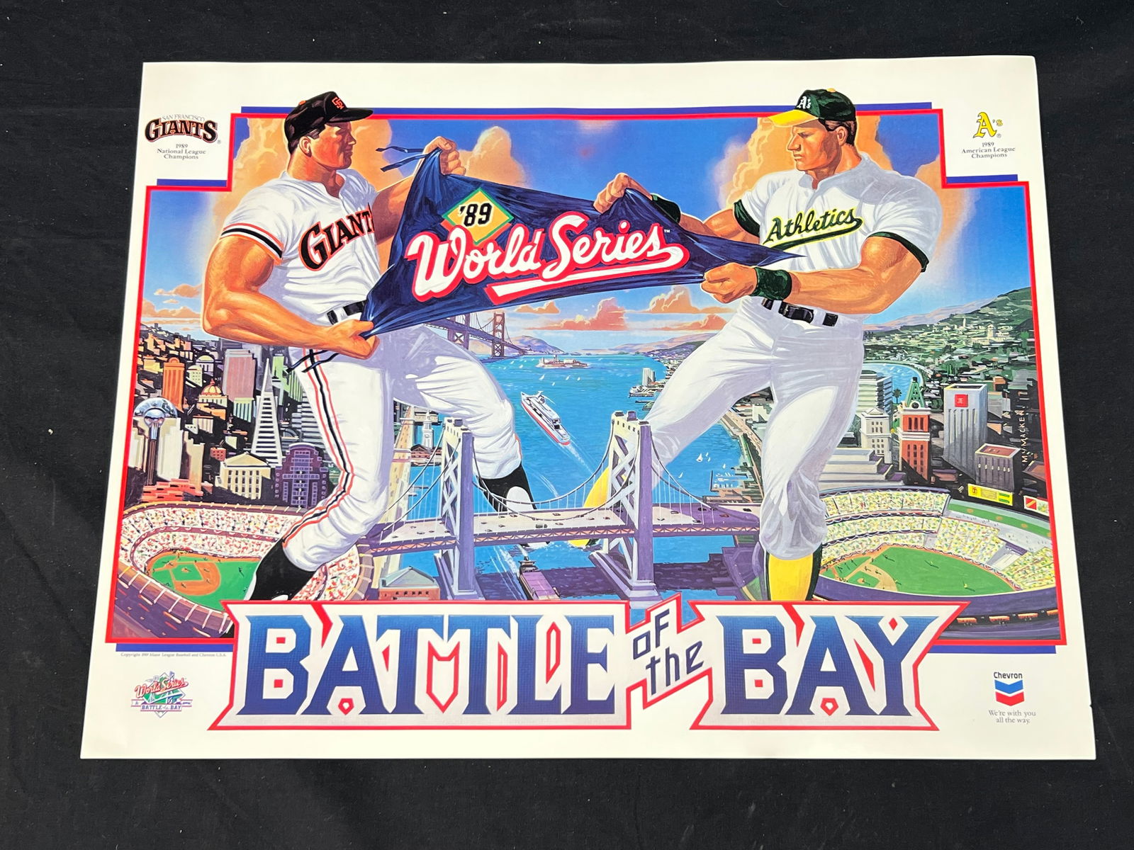 1989 Battle of the Bay SF vs OAK MLB Poster - MLB and Chevron Oakland A's Vs San Francisco Giants: 1989 Battle of the Bay SF vs OAK MLB Poster - MLB and Chevron Oakland A's Vs San Francisco Giants 17'' x 22'' - From Estate of Former Baseball Sound Engineer