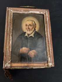 Antique Hand Painted Saint Offering Box