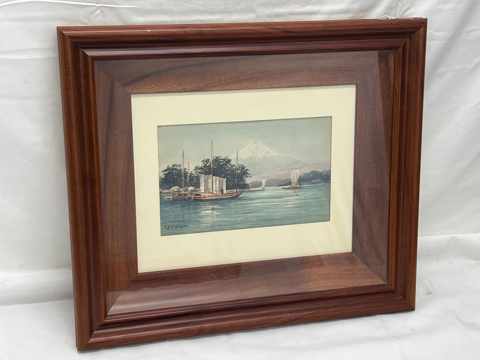 Toshi Yoshida (1911-1995) Japanese Watercolor 18'' x 3'' x 21''- Signed Left Corner, Honolulu Custom: Toshi Yoshida (1911-1995) Japanese Watercolor 18'' x 3'' x 21''- Signed Left Corner, Honolulu Custom Frame Shadow Box Style