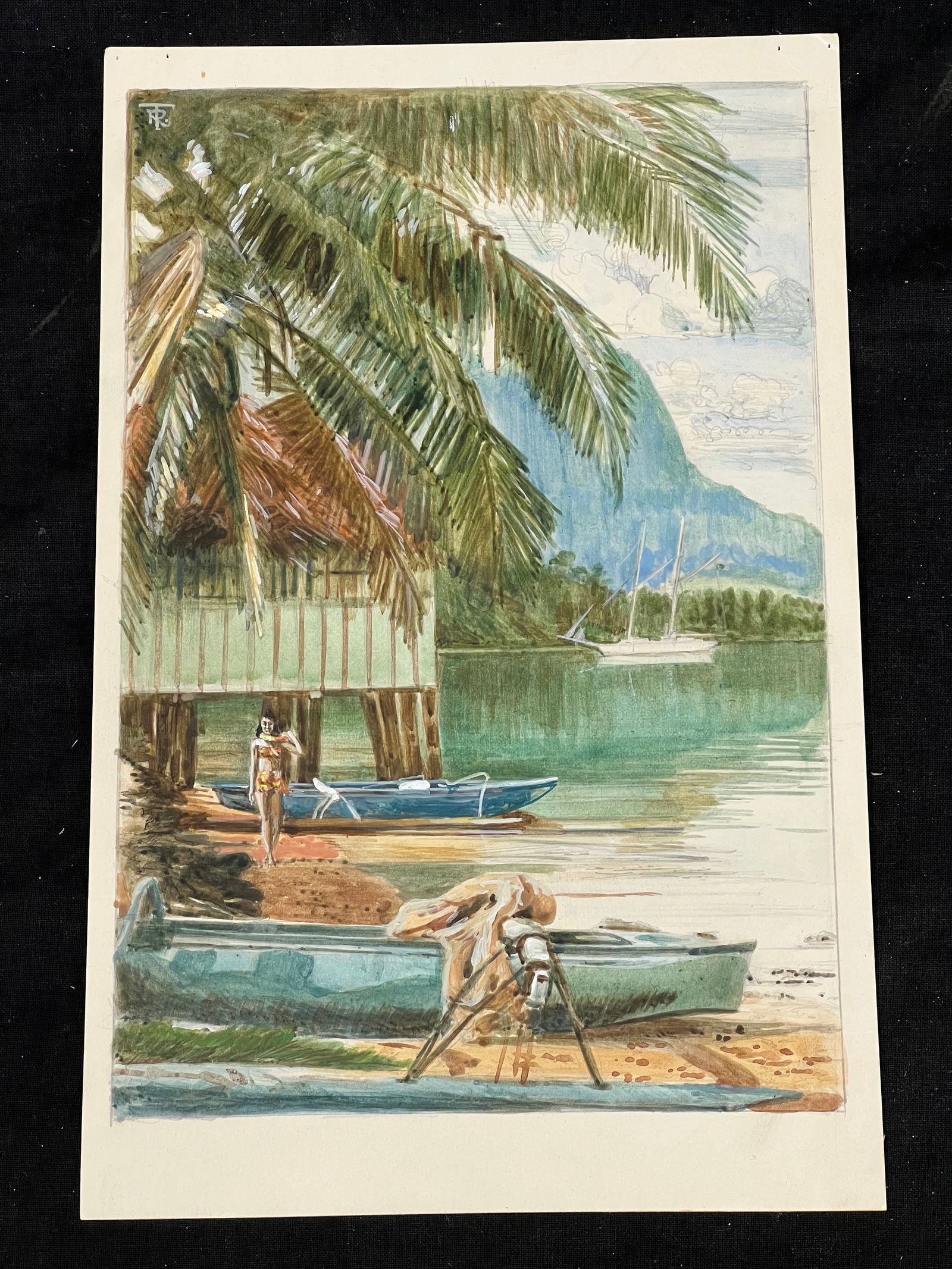 Russell Tripp Signed Original Hawiian Mixed Media - Russell Tripp(1924-2025)Original Drawing with: Russell Tripp Signed Original Hawiian Mixed Media - Russell Tripp(1924-2025)Original Drawing with Watercolor & Oil Highlights - 7'' x 11''