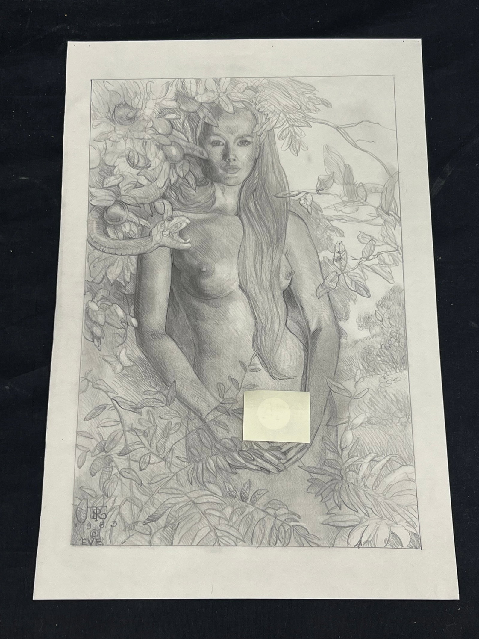 Russell Tripp(1924-2025)Original Compositional Drawing- Signed Bottom Left ''Eve'' Portrait -: Russell Tripp(1924-2025)Original Compositional Drawing- Signed Bottom Left ''Eve'' Portrait - 11.75'' x 18''