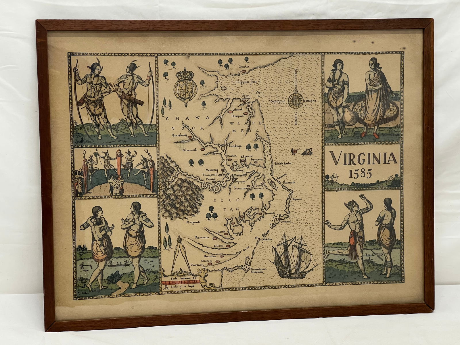 John White La'Virginea Pars Hand Tinted Reprod. Map - Framed 15.25'' x 20'': John White La'Virginea Pars Hand Tinted Reprod. Map - Framed 15.25'' x 20''