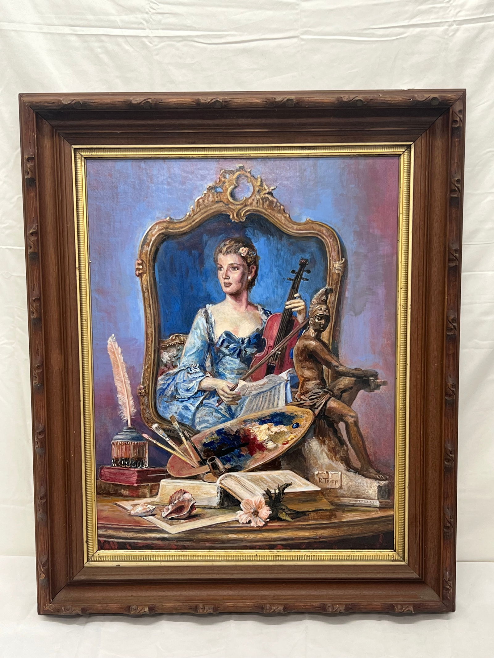 Russell Tripp(1924-2025)Original Oil Renaissance Lady - CA Artist , Signed Oil on Canvas of (1 of 5)