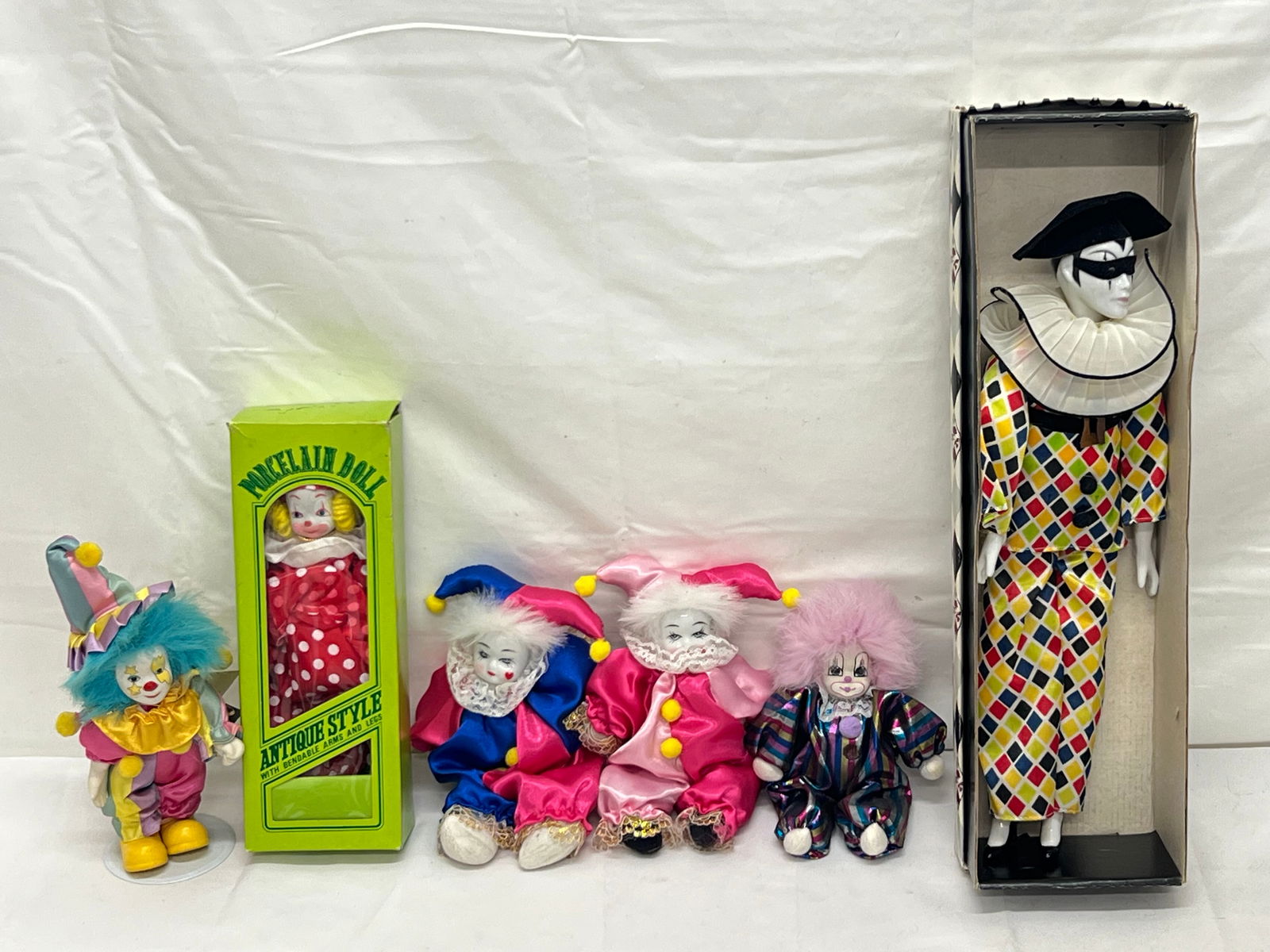 (6) Asst Porcelain Clown Dolls by Various Makers - Some with Boxes & Tags (1 of 7)